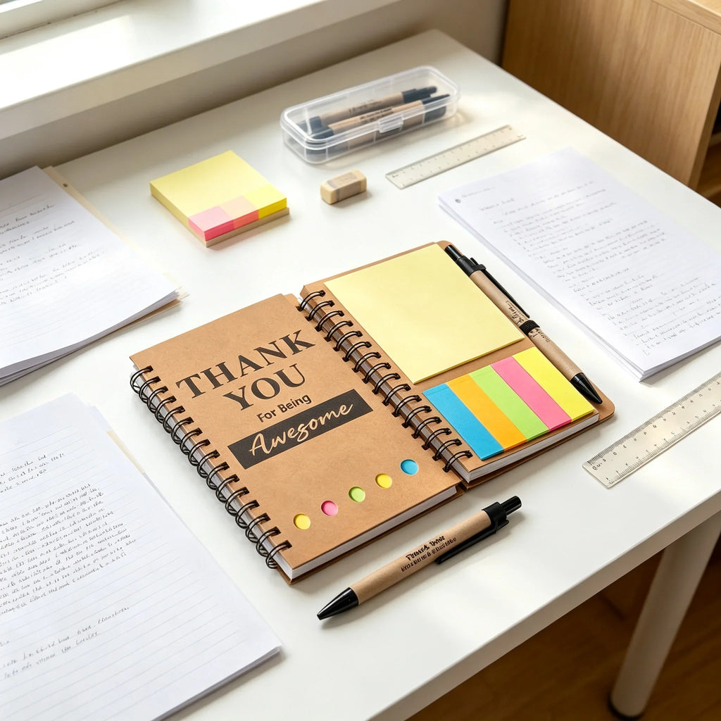 Spiral Notebook Set with Sticky Notes Colored Index Tabs Pen Kraft Paper Sticky Note for Team Teacher Employee Appreciation Gift