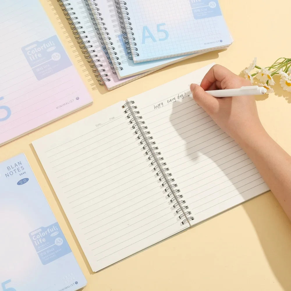 Gradient Spiral Notebook A5 B5 Pastel PP Cover Grid/Lined/Blank Pages 70GSM Paper Aesthetic Stationery for School Office Journal