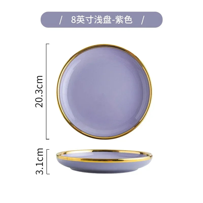 Purple Porcelain Plates Dinner Plates Dinnerware Set Luxury Food Dinner Dishes Salad Soup Bowl Ceramic Dessert Cake Plate