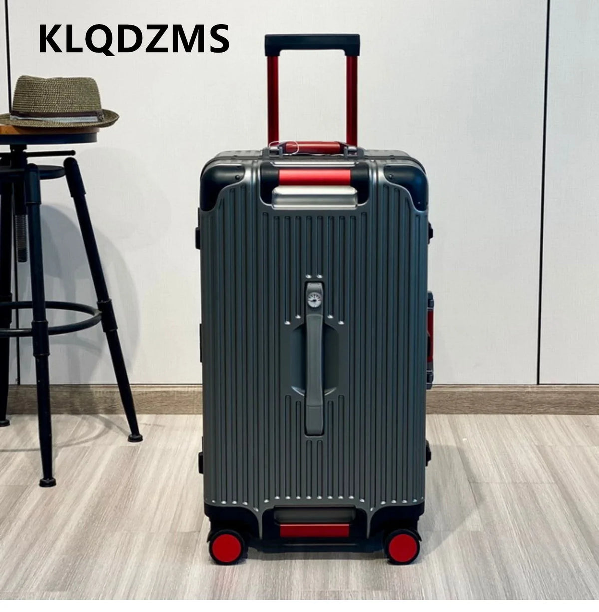KLQDZMS Aluminum Frame Suitcase Large Capacity Trolley Case 26"28"30"32 Inch Cart Type Travel Bag Universal Wheel Luggage