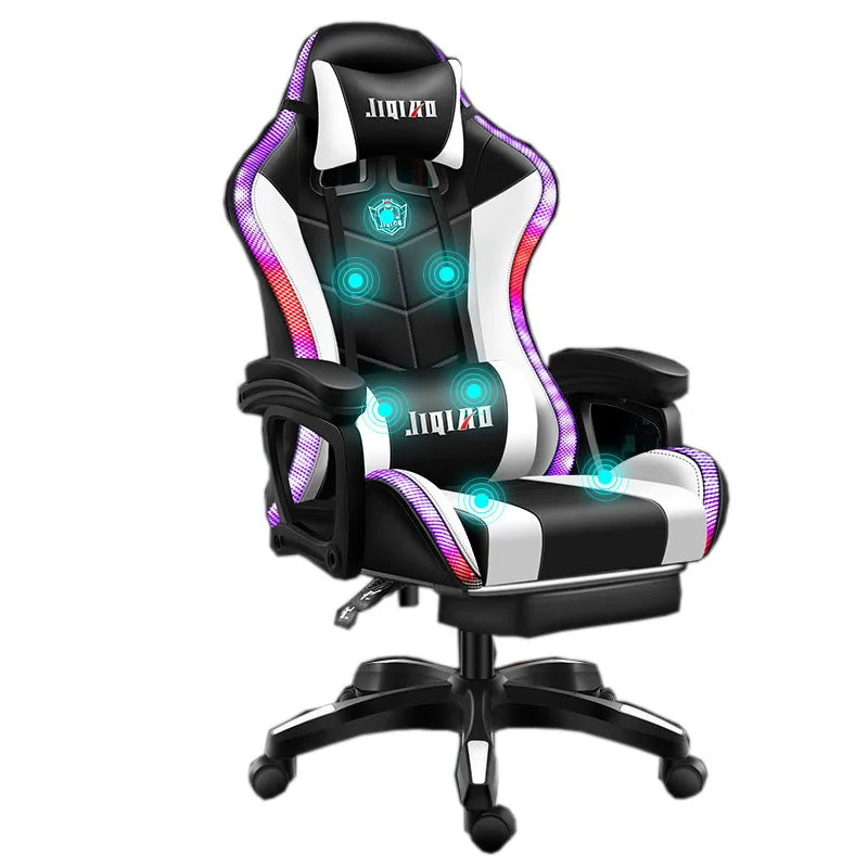 Wholesale Good Price Swivel White Pu Leather Racing Massage Gaming Chair Silla Gamer Rgb Gaming Chair with Lights and Speakers
