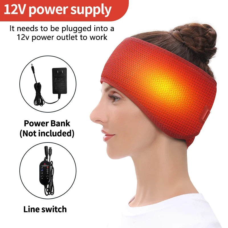 Electric Heating Head Wrap Relief Headband Heated Belt Scalp 3 Temperature Levels for Relaxing Head Massager Better Sleep Relax