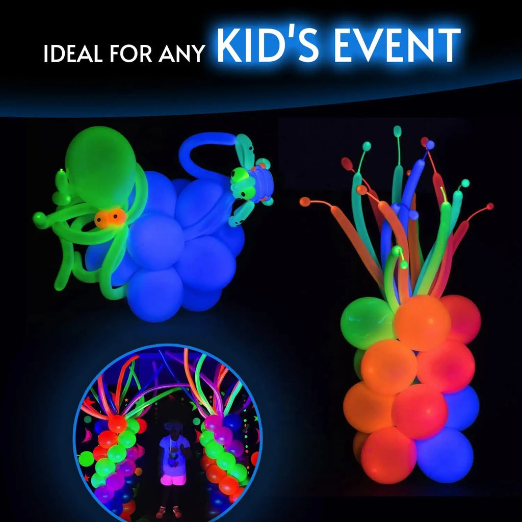 100pcs Neon Glow Long Balloons Backlight Reactive Fluorescent Colorful Long Latex Balloons DIY Twisting Birthday Wedding