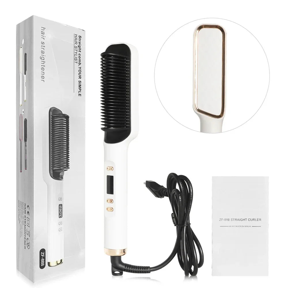 Hair Straightener Brush Heating Hot Comb Straightener Electric Hair Straightening Curly Multifunctional Iron Brush Comb Curler