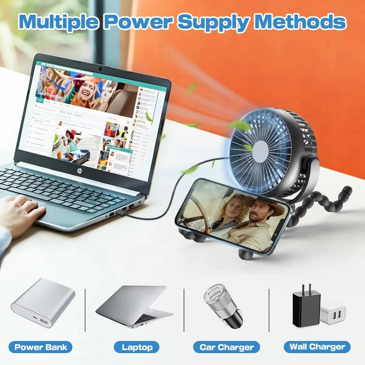 Baby 3 Speeds Stroller Mini Fan With Light Portable USB Charging Fan Mobile Phone Holder Stroller Accessories Baby Newborn Items