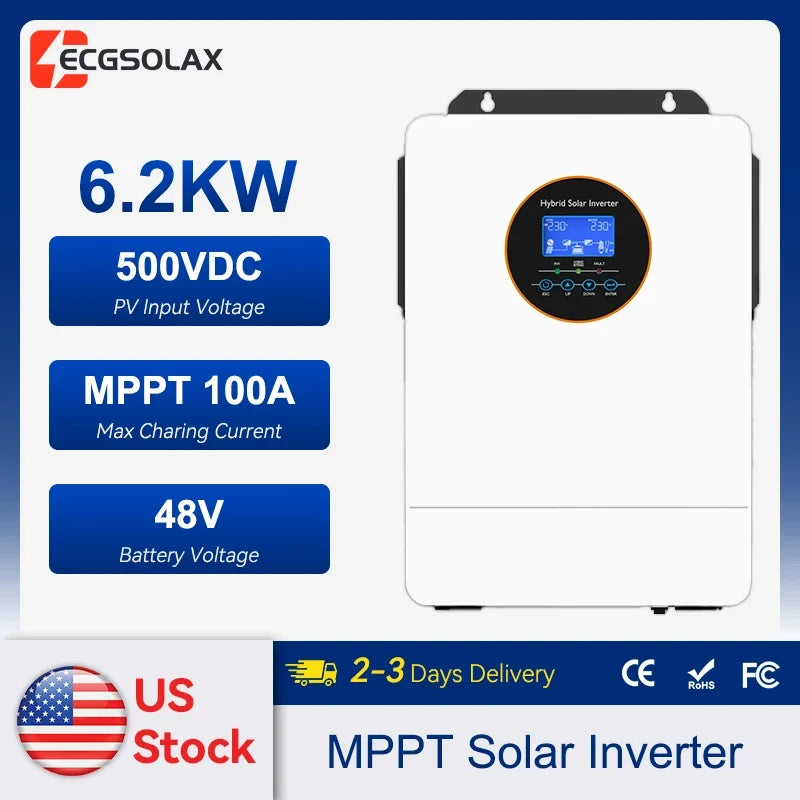 ECGSOLAX Us 6.5KW Hybrid Solar Inverter Pure Sine Wave 48V 120V 240VOff Grid Inverter 100A MPPT Solar Split Phase Inverter