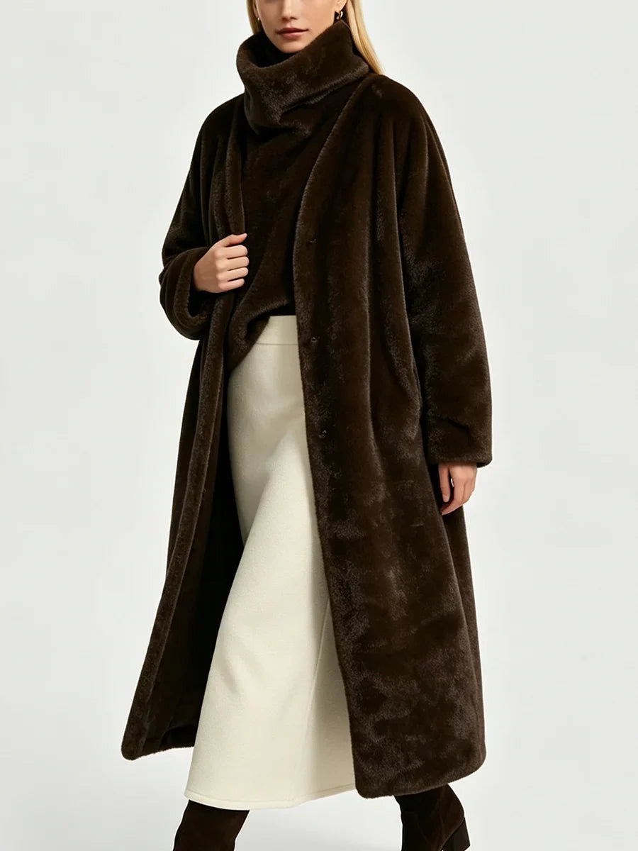 Women Open Front Faux Fur Long Coat Loose  Sleeve Plush Warm Winter Elegant Streetwear Ladies  Outerwear Jacket