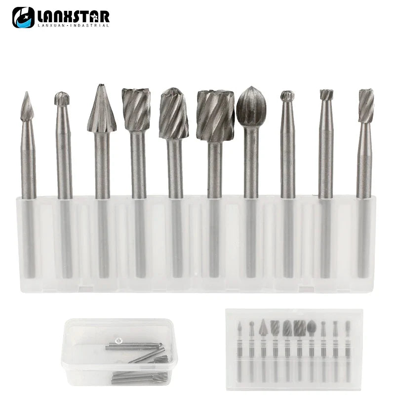 6/10pcs Set HSS Routing Router Drill Bits Set for Dremel Carbide Rotary Burrs Tools Wood Stone Metal Root Carving Milling Cutter