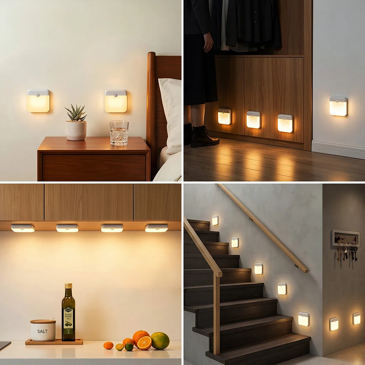 USB Charging Cupboard Lamp Dimmable White/Warm Light Motion Sensor LED Night Light for Bedroom Kitchen Stair Wardrobe Lighting