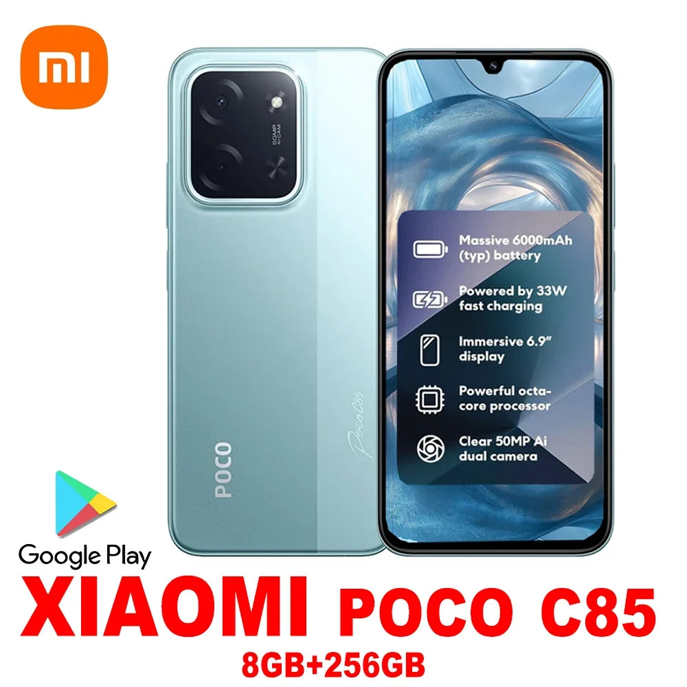 XIAOMI POCO C85 original smart phone 6000mAh/8GB+256GB memory/support GPS/NFC Smart phone