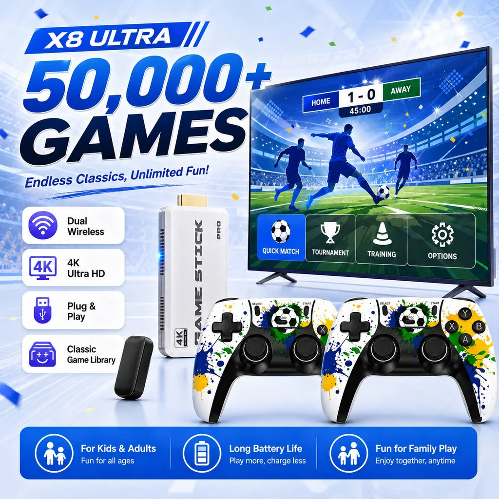 4K HDMI TV Game Stick Retro Video Game Console, 50000+ Pre-installed Games 45 Emulators 2.4G Dual Wireless Controllers X8 Ultra