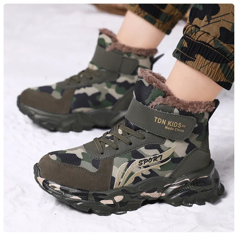 Kids Winter Snow Boots, Plush Camouflage, Warm Anti-Slip