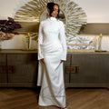 QICHE Modest Pleat Muslim Mermaid Wedding Dresses Women Long Sleeves With Cape High Collar Bridal Gown Robe De Mariée Customized