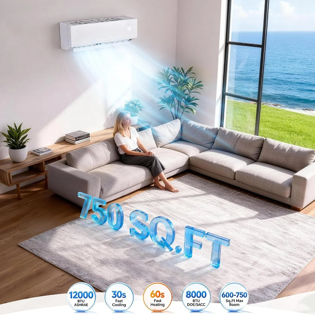 12000BTU Mini Split Air Conditioner & Heater, Wall Mounted AC Unit, Customized