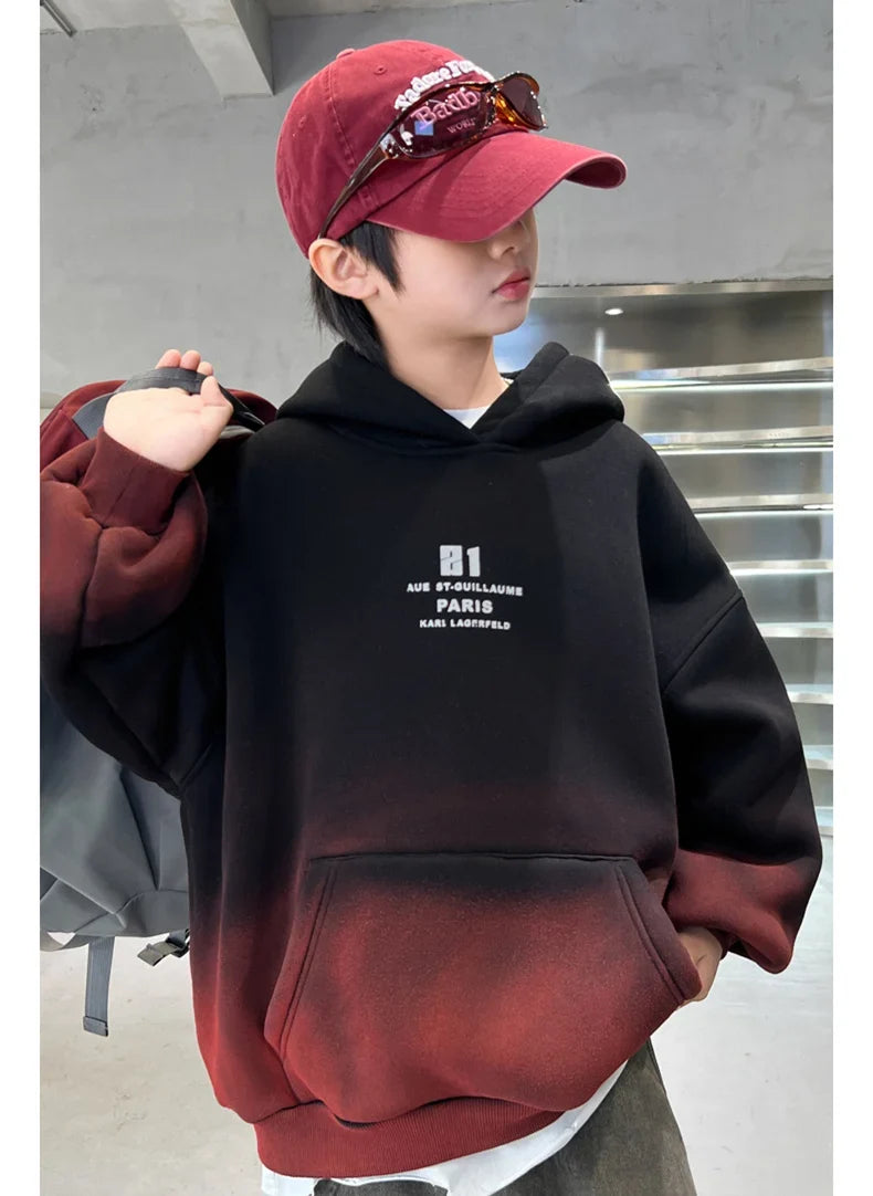 Kids Winter Hoodie, Warm Gradient Sweatshirt for Boys and Girls