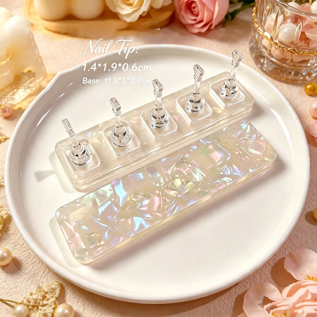 Iridescent Acetate Nail Practice Stand Non-Magnetic Clear Nail Tip Holders for Manicure Swatch & Press On Nails Making