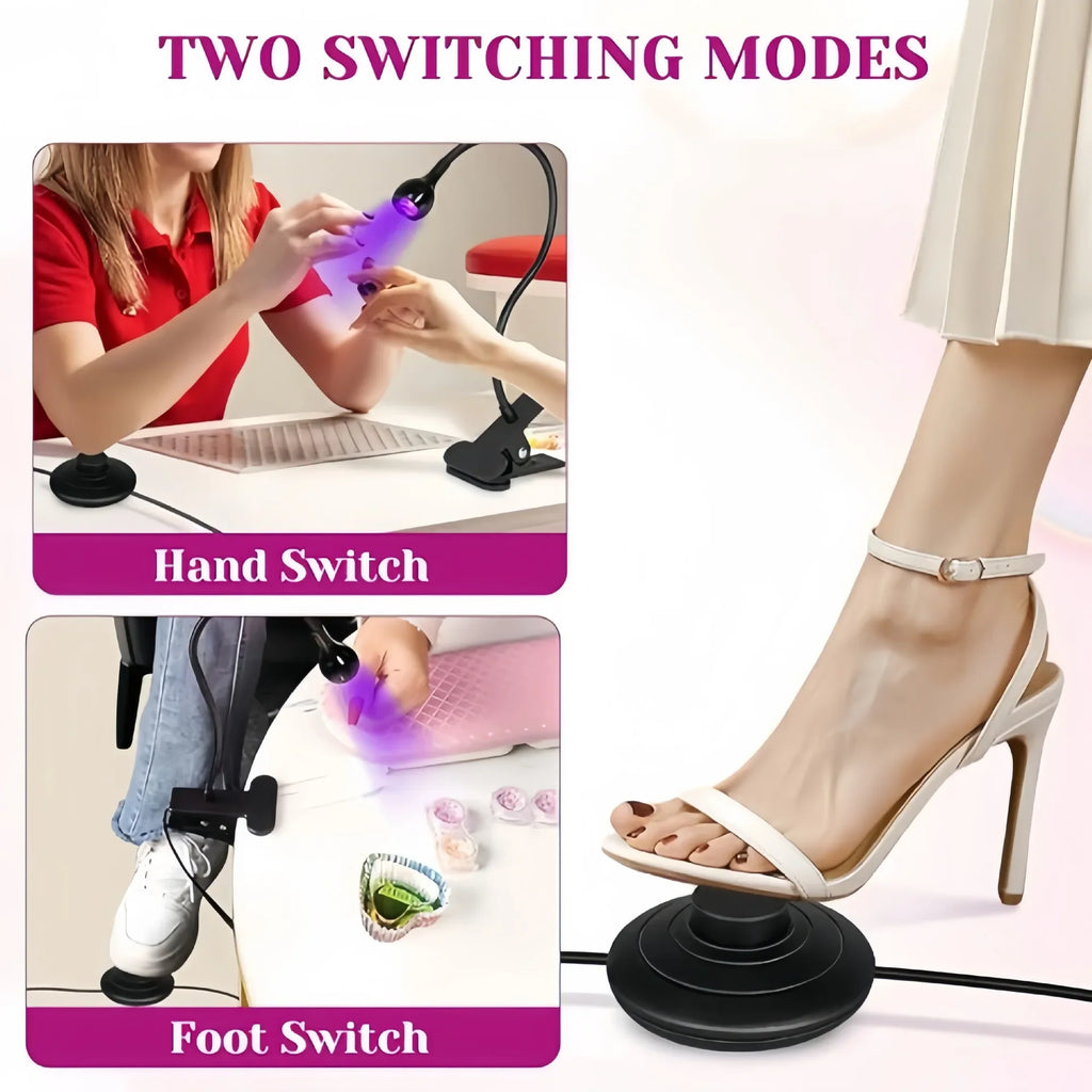 UV Nail Lamp, Foot Switch LED Linear Lamp, Gooseneck Flash Curing Lamp, Nail Drying Lamp with Desktop Clamp