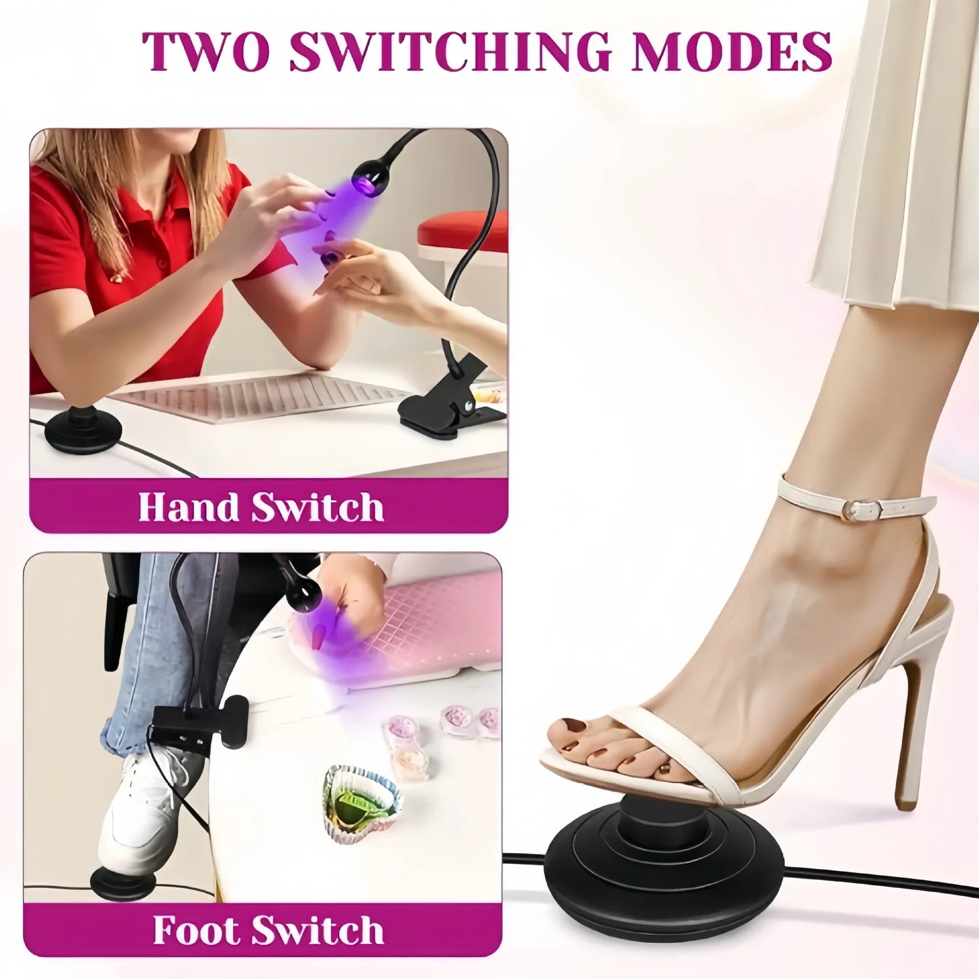 UV Nail Lamp, Foot Switch LED Linear Lamp, Gooseneck Flash Curing Lamp, Nail Drying Lamp with Desktop Clamp