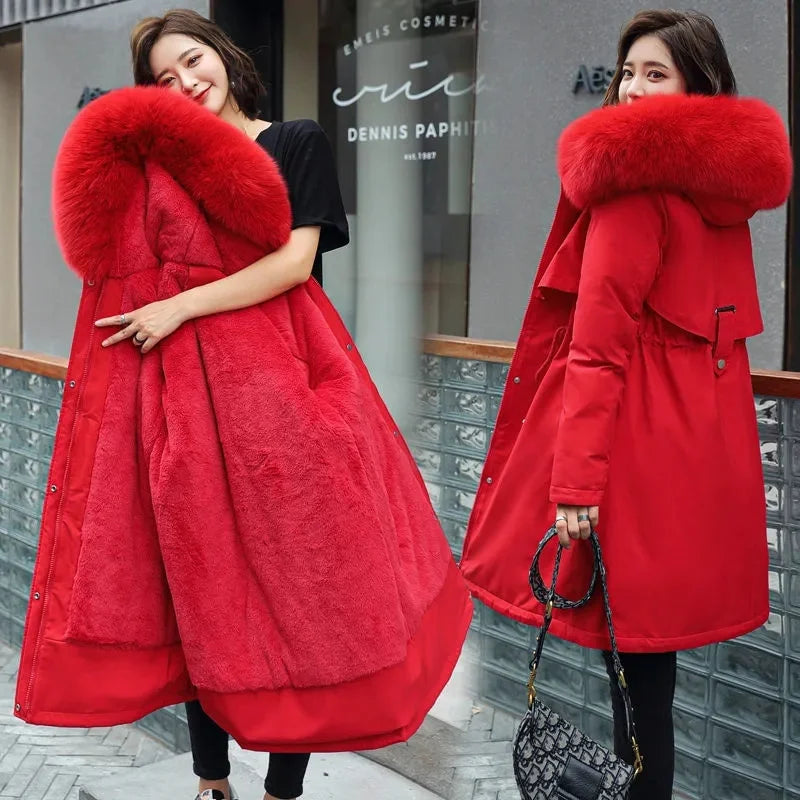 Women's Winter Parka, Hooded Fur Collar Thick Warm Long Coat