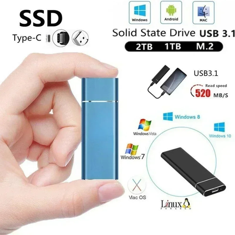 Mini Portable USB SSD 1TB 2TB High-speed Original Mass Storage SSD USB3.0 External Hard Drive for USB SSD Computer Laptop