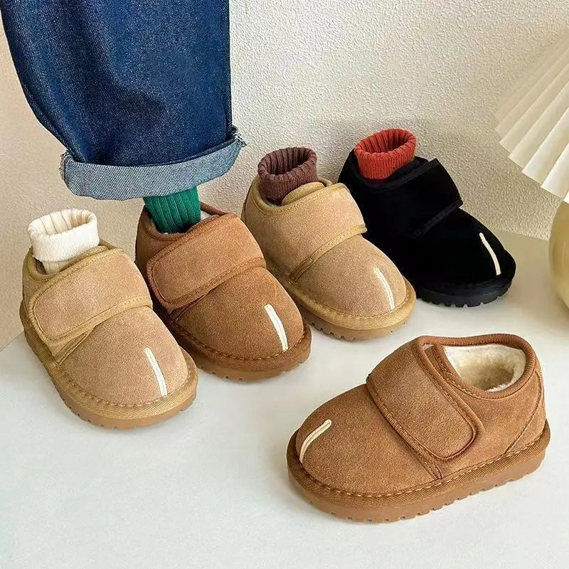 Kids Winter Snow Boots, Warm Plush Faux Suede, Anti-Slip