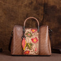 Vegetable-tanned genuine leather women's handbag, hand-embossed and colored crossbody bag, high-end single-shoulder bag