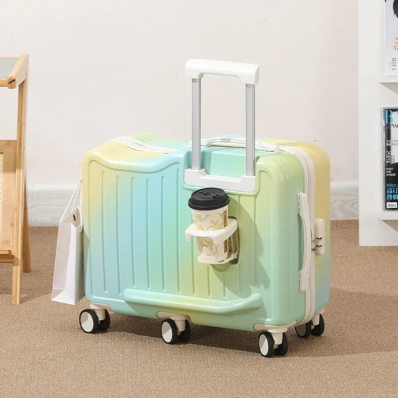 Gradient Color kids' Luggage Can Ride Small Travel Boarding Box with Cup Holder and Combination Lock 20/22inch Suitcase Children