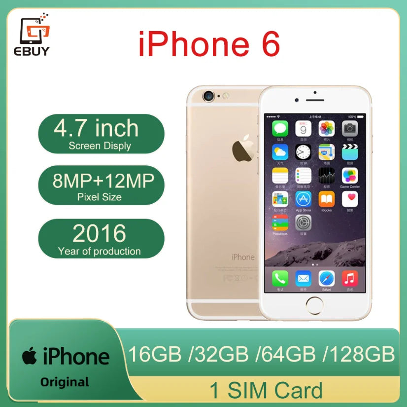 Original Apple iPhone 6 iPhone6 4.7" IOS A8 8MP ROM16/64/128GB Dual Core Fingerprint 4G LTE Unlocked Mobile Cell Phone