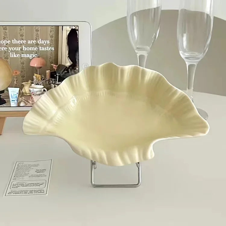 Shell Plate Cream Retro Ceramic Plate Fruit Snack Plate Dinner Tray Dish Set Jewelry Storage Dish Tableware Gift