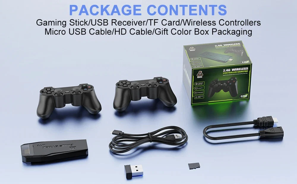 Retro Game Console with 20000 Games – Plug-and-Play TV Game Stick with 2 Wireless Controllers