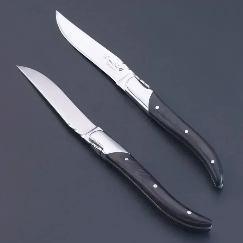 2-10pcs Laguiole Steak Knifes Dinner Knives Black Wood Handle Dinnerware Stainless Table Knife and Fork Wooden Tableware Cutlery