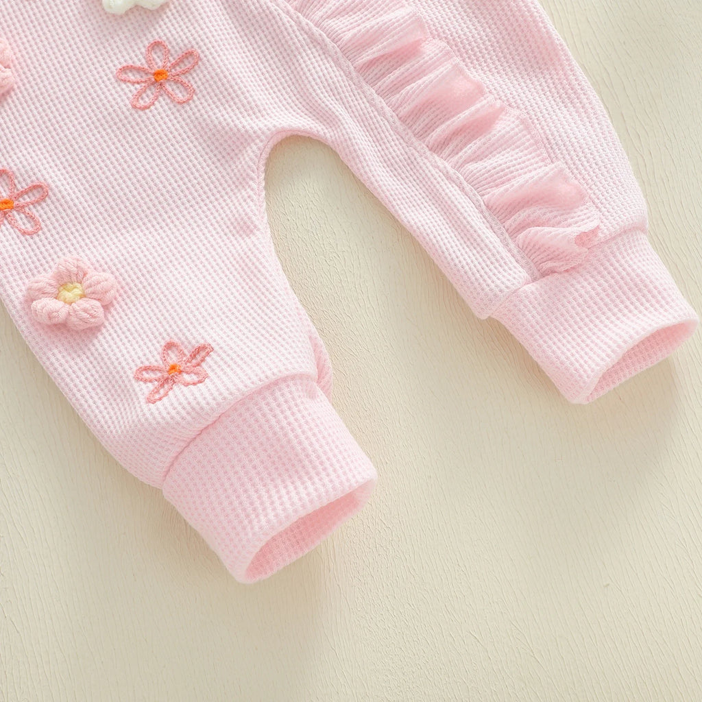 Citgeett Autumn Infant Baby Girl Fall Outfits Long Sleeve Flower Ruffle Jumpsuit Zipper Jumpsuit Headband Clothes Set