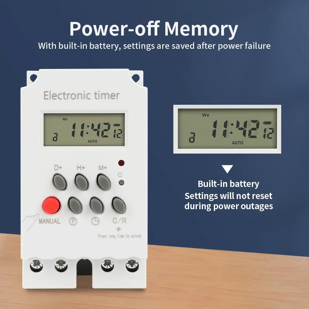 TNCE 30A Timer Switch 220V, big power time control switch, set to seconds, 32 groups of timer on and off light, water pump timer