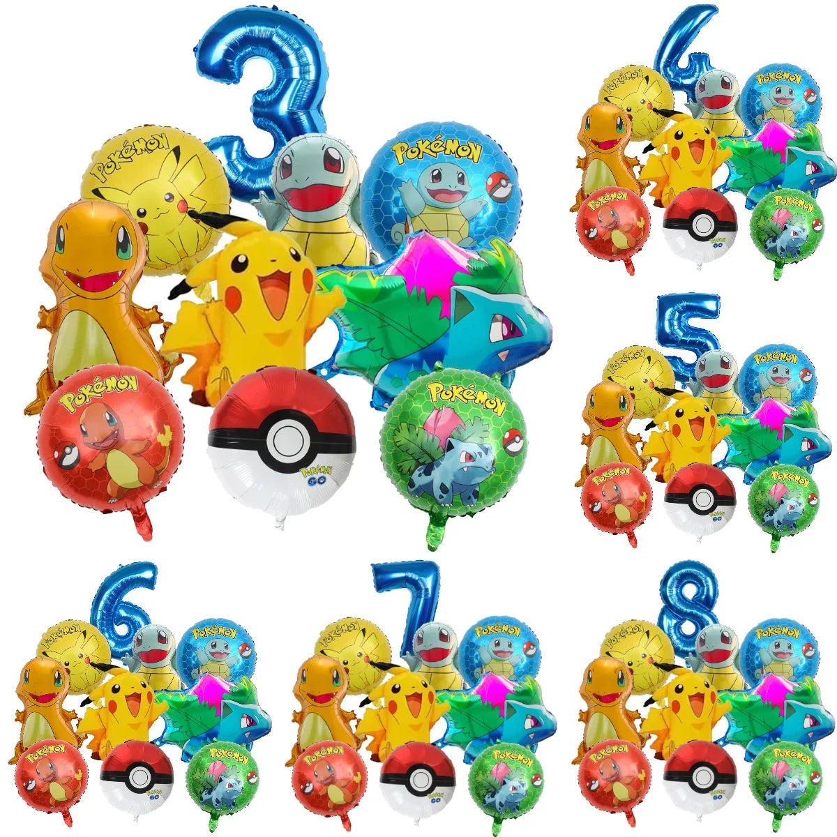 10pcs Cartoon Pokemon Pikachu Themed Aluminum Foil Balloons - Ideal for Charmander Squirtle Bulbasaur Birthday Party