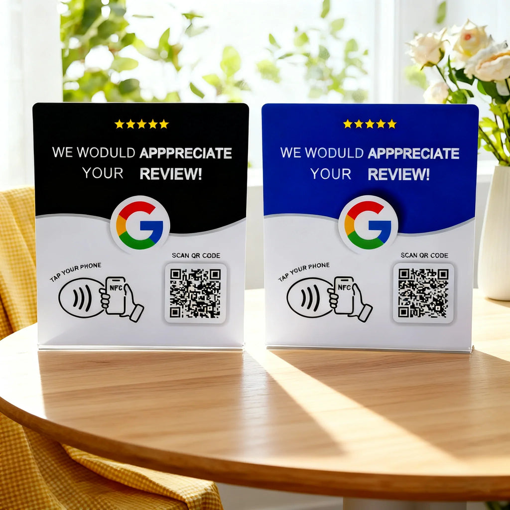 HACHANLUN Programmable NFC 215 QR code Google Review NFC Display rack 13.56Mhz Five Star Rating System Customer Feedback Tool