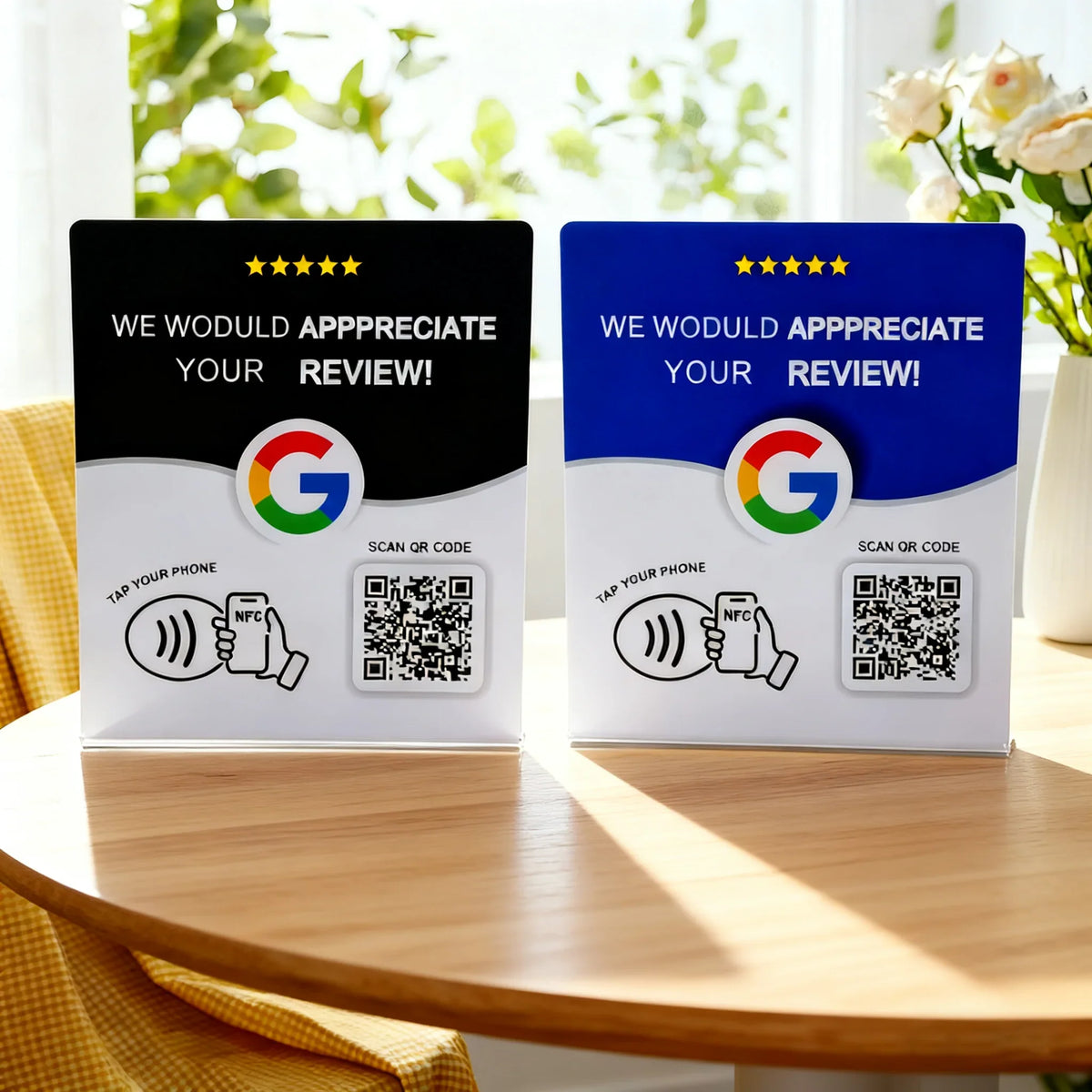 HACHANLUN Programmable NFC 215 QR code Google Review NFC Display rack 13.56Mhz Five Star Rating System Customer Feedback Tool