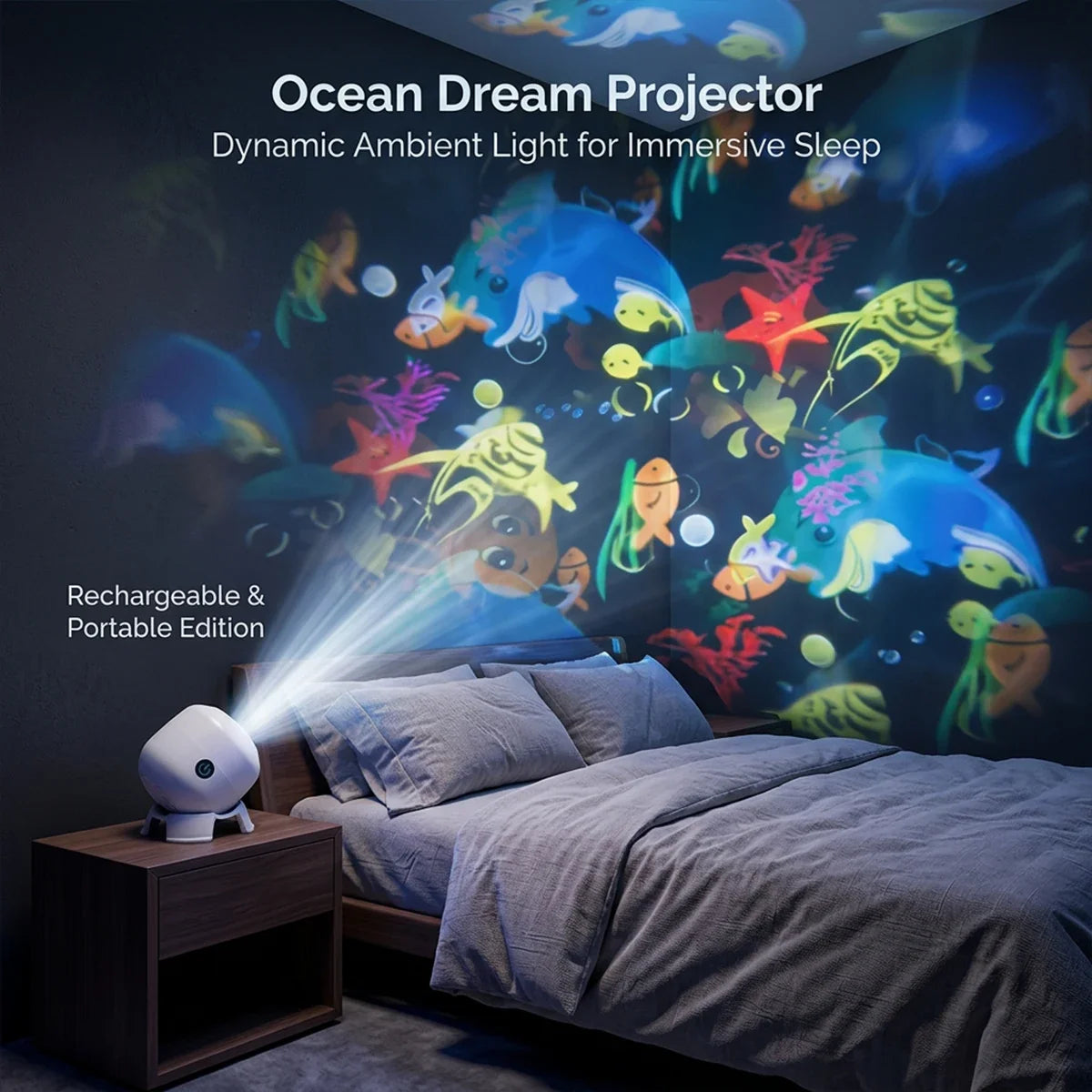 Ocean Projector LED Night Light 360° Rotating Projector Light USB Powered Dynamic Atmosphere Lamp for Living Room Bedroom Gifts