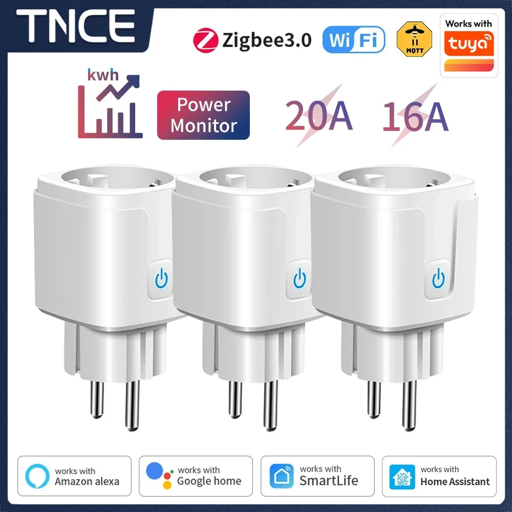 TNCE TUYA Smart Plug WiFi or Zigbee3.0 Socket EU 16/20A With Power Monitor Timing Function Voice Control Works Alexa Google Home