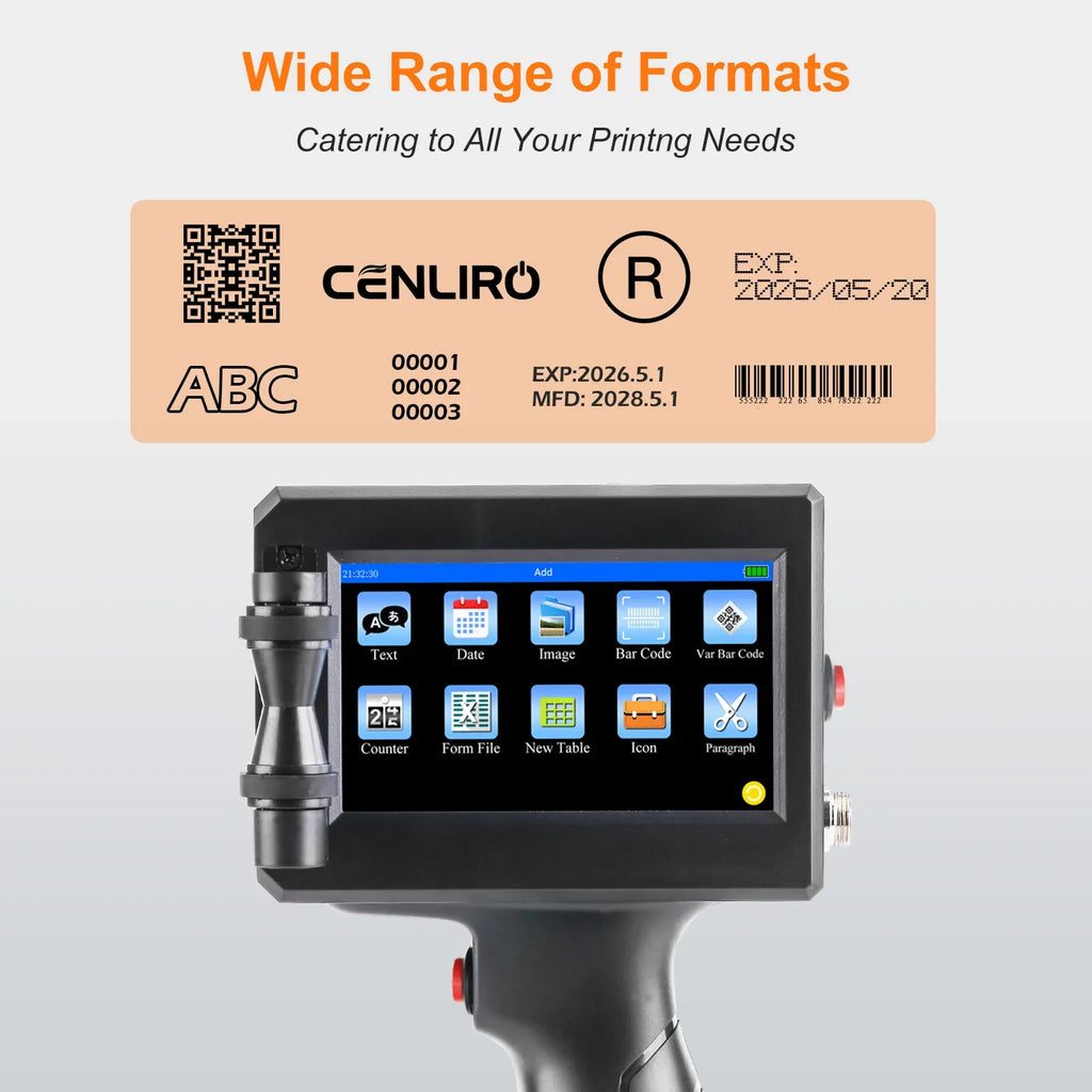 CENLIRO 12.7/25.4mm Handheld Inkjet Printer Portable Coding Machine for Expiry Date Batch QR Bar Code Logo Quick Dry Ink