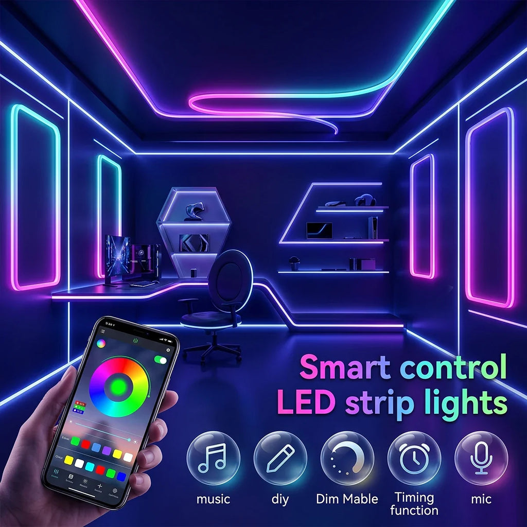 2m 3m 5m 10m RGBIC Neon Light Waterproof RGB Smart LED Strip with USB APP Control Music Sync for Room Bedroom Outdoor Decoration