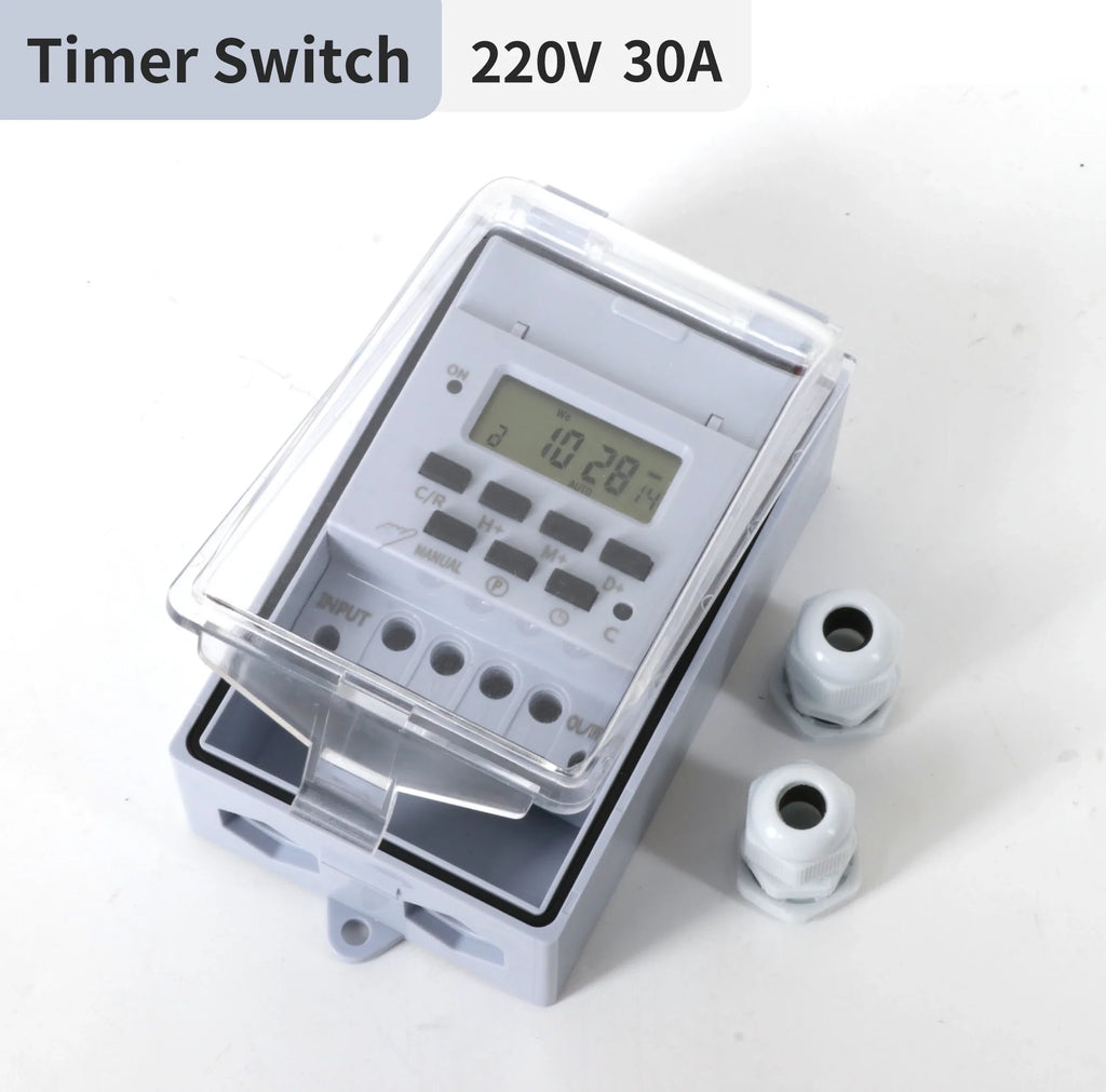 TNCE 30A Timer Switch, Waterproof 220V time controller, set to seconds, 32 groups of timer on and off, for light, water pump