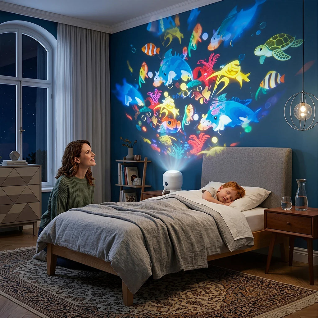 Ocean Projector LED Night Light 360° Rotating Projector Light USB Powered Dynamic Atmosphere Lamp for Living Room Bedroom Gifts