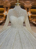 Customized Ball Gown Wedding Dresses High Neck Sequins Long Sleeve Dresses Arabic Bridal Gown Vestidos De Novia amanda novias