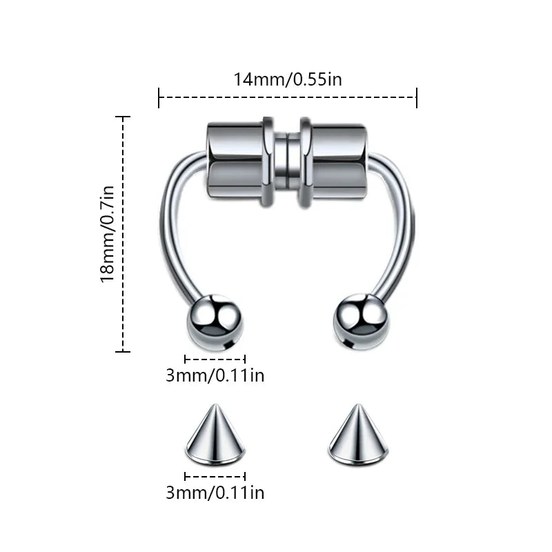 1/4Pcs Women Fake Piercing Nose Ring Hoop Septum Piercing Nose Clip Rock HipHoop Stainless Steel Magnet Fashion Body Jewelry