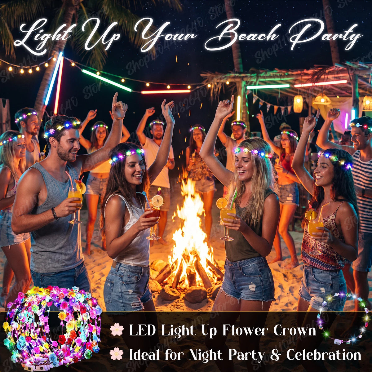 10-100pcs LED Flower Headbands Glowing Garland Light Up Headbands Glow in the Dark Headband Wedding Beach Party Birthday
