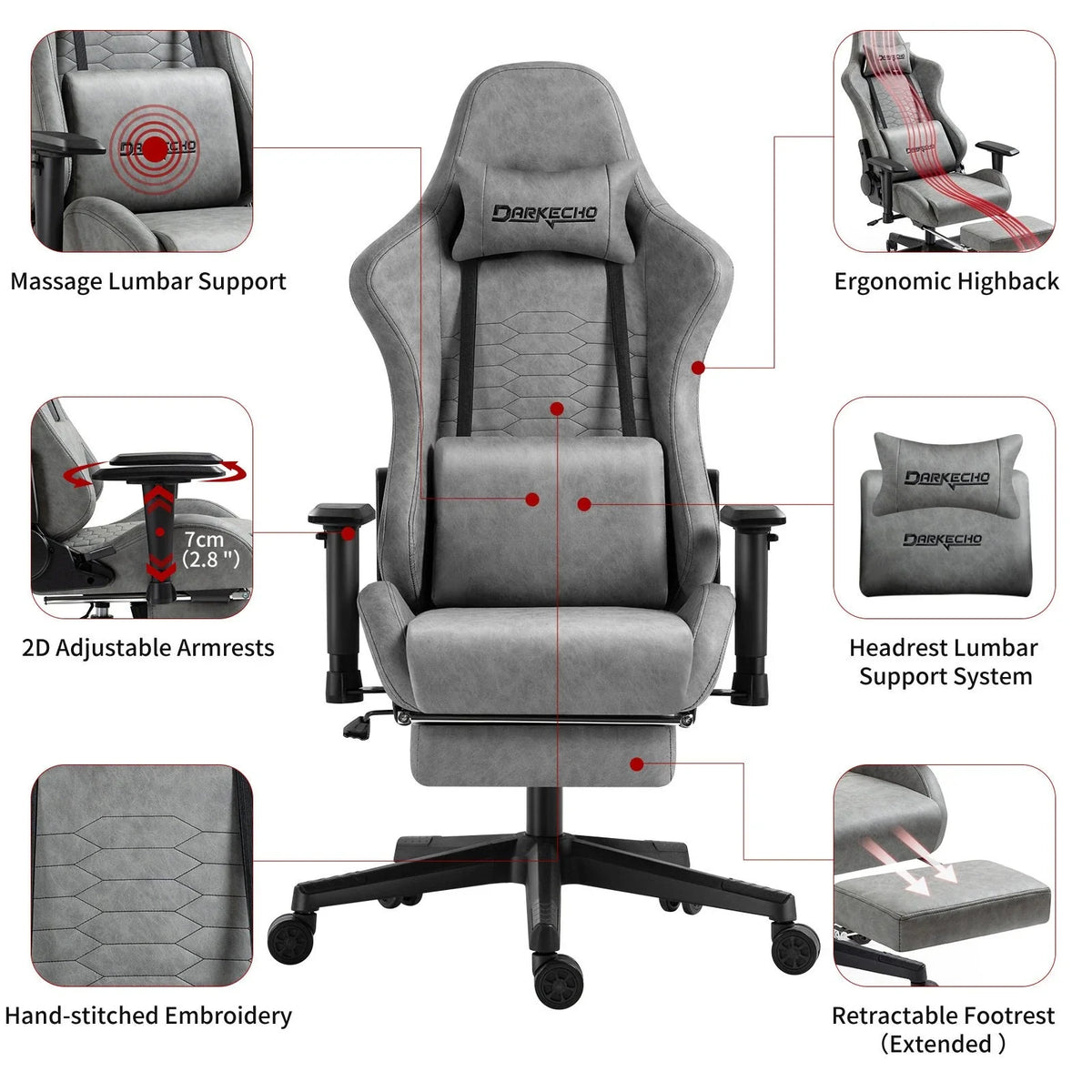 Light Grey Fabric Gaming Office Chair Computer Racing Chair for Gamer High Resilience Foam Cushion Swivel Chair with Footrest