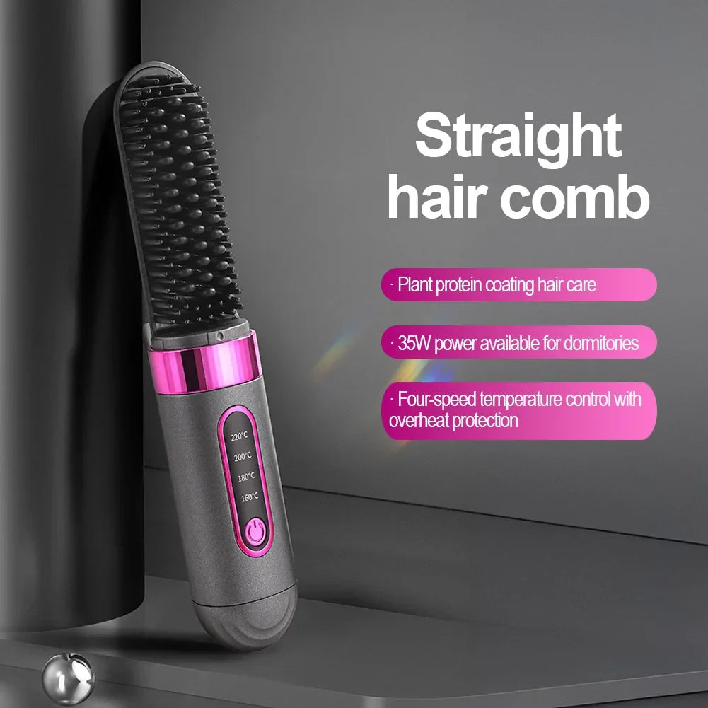 Cordless Hair Straightener Lightweight Hair Straightener Brush USB Rechargeable Hair Brush Intelligent Negative Ions Hot Brush