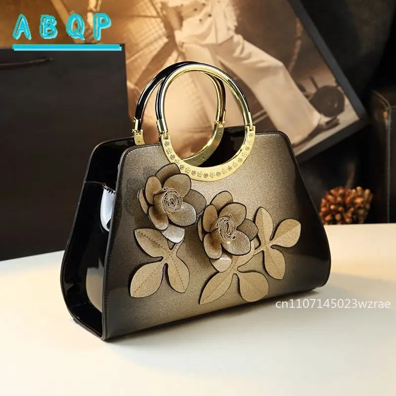 ABQP New Women's Handbag Large Capacity Shiny Fashionable Women's One-shoulder Crossbody Luxury Brand 3D Flower Women's Bag
