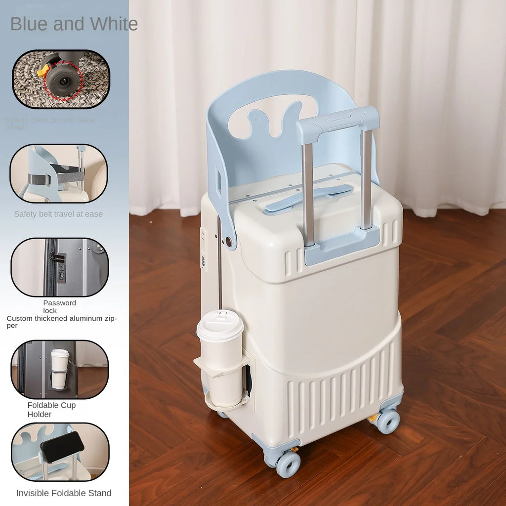 Baby Mother Travel Suitcase Children Can Sit and Ride Luggage with Cup Holder Trolley Case Lazy Walking Boarding Suitcases