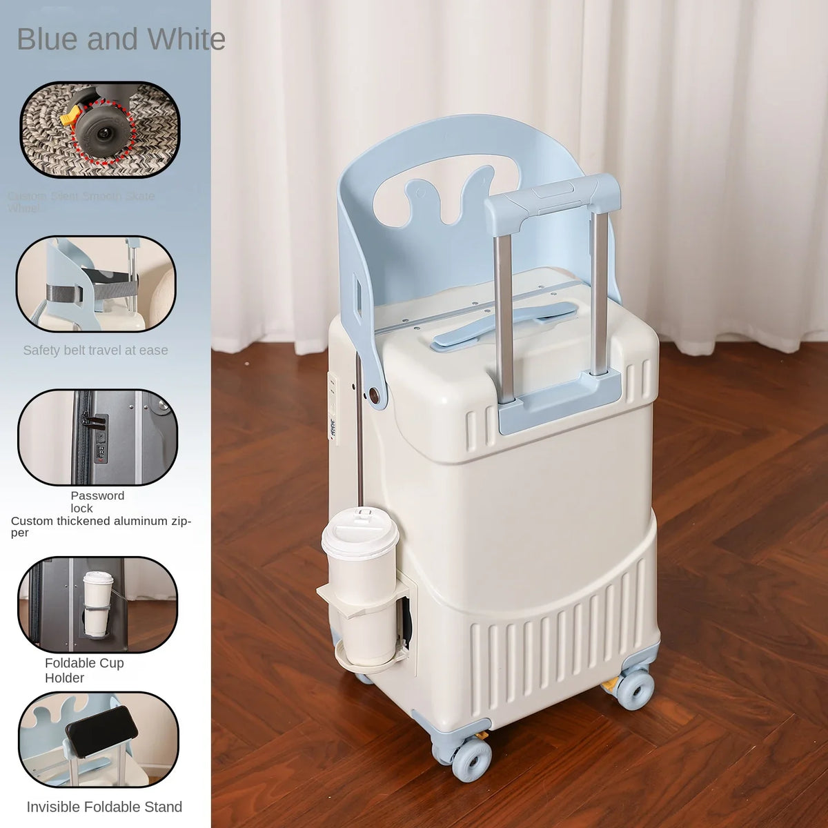 Baby Mother Travel Suitcase Children Can Sit and Ride Luggage with Cup Holder Trolley Case Lazy Walking Boarding Suitcases